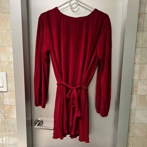 Long sleeved red satin plisse mini dress medium petite